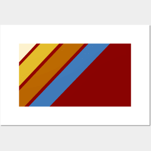 Retro, Vintage Diagonal Stripe, Cream, Yellow, Orange, Blue and Crimson Posters and Art